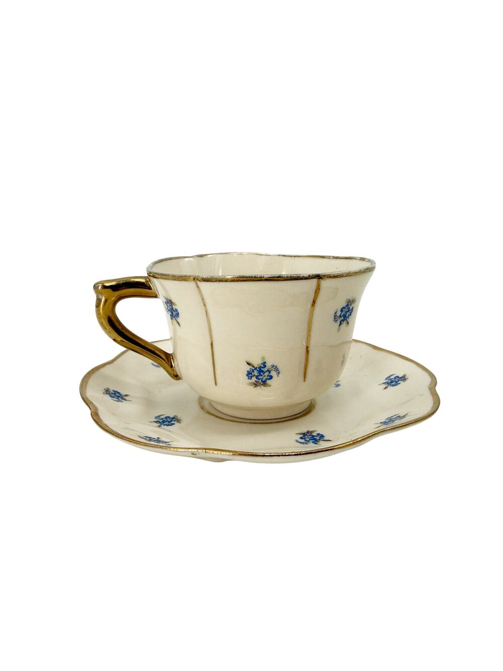 vintage Leneige blue floral Demitasse Tea Cup and Saucer set shabby cottage